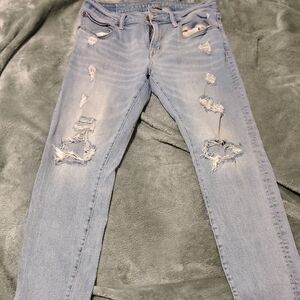 American Eagle Outfitters Light Blue Distressed Skinny Jeans
